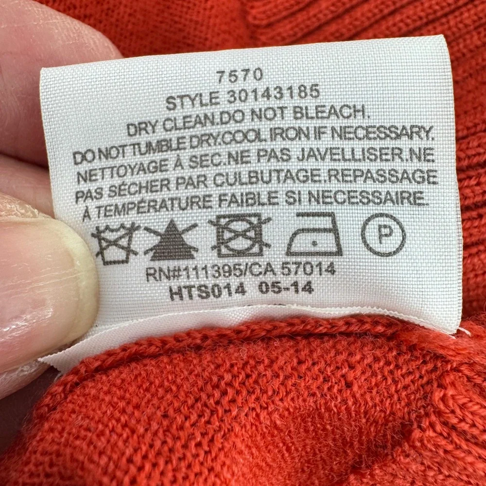 Tory Burch Simone Cardigan Womens XL Orange Merino Wool V-Neck Logo Button *READ